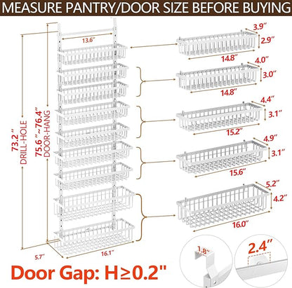 POKIPO 9 Tier Over The Door Pantry Organizer, 2 in 1 Wall Mount or Hanging Spice Rack with Adjustable Deep Basket, Heavy-Duty Seasoning Organizer and Storage for Kitchen Cabinet Closet Bathroom