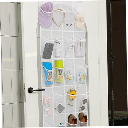 Shoe Hanger for Door 24 Mesh Pocket over the Door Shoe Organizer Space Saving Hanging Storage Holder with Hooks 64x19 Inch White Hanging Organizer