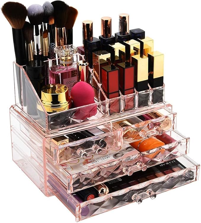 ZHIAI Stackable cosmetic organizer with drawers, easy to organize cosmetic products accessories Suitable for vanity, toilet, bathroom and bedroom organization and storage