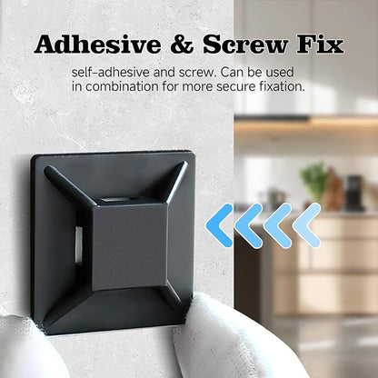 200Pcs Adhesive Zip Tie Mount, 1/2in Black Cable Tie Mount, Plastic Zip Tie Mounting Squares, Sturdy Zip Tie Sticky Mounting Pads for Cable Organizer (Black, 1/2"-200pcs)