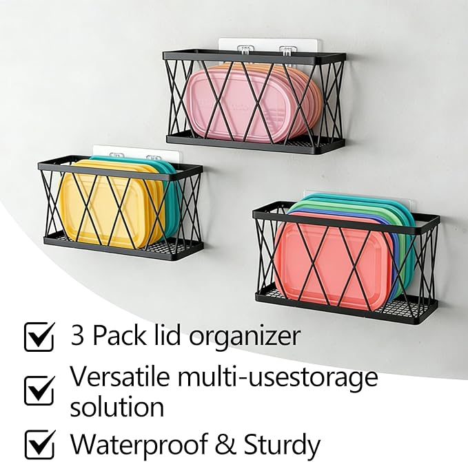 Pots and Pans Organizer Under Cabinet 3-Pack Iron Pot Lid Organizer Inside Cabinet Heavy Duty Cookware Rack Adjustable Lid Organizers Sturdy Metal Storage System for Kitchen Pantry Organization