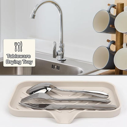 YASMEN Silicone Bathroom Soap Dishes, Sink Sponge Holder for Kitchen, Rubber Soap Dish with Drain, Shower Soap Sponge Tray, Sink or Counter Organizer, for Bar Soap, Bottle, Dish Soap Dispenser-Tapioca