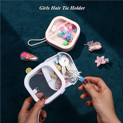 2pcs Hair Tie Organizer Boxes,Small Portable Holder Can Be Stackable Or Hung On The Wall,Best for Ties Storage or Small Items on Desktop, Pink&White