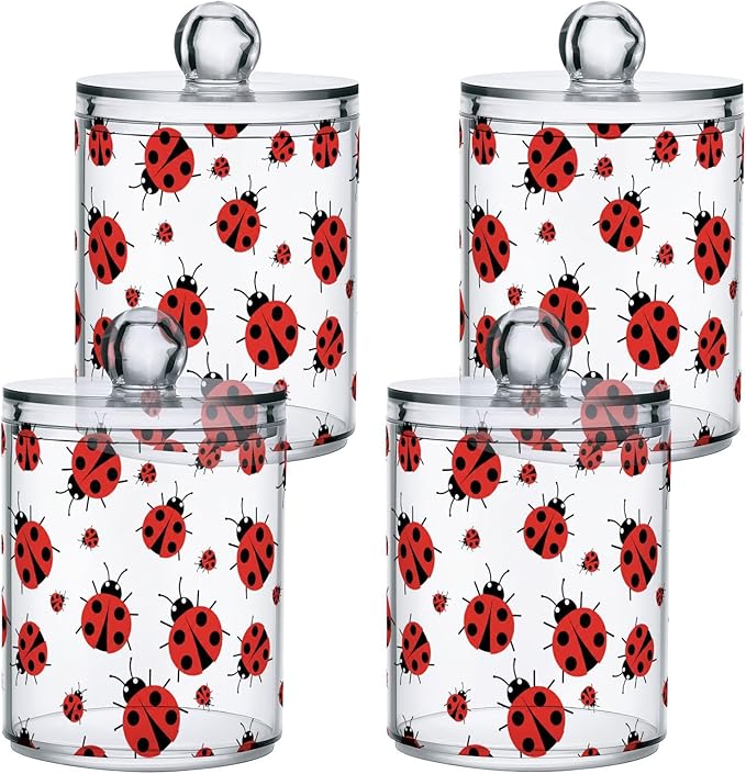 ALAZA 4pcs Animal Ladybird Cartoon Qtip Holder Dispenser 14 oz Bathroom Storage Clear Apothecary Jars Containers Cotton Ball,Cotton Rounds,Floss Picks, Hair Clips, Food