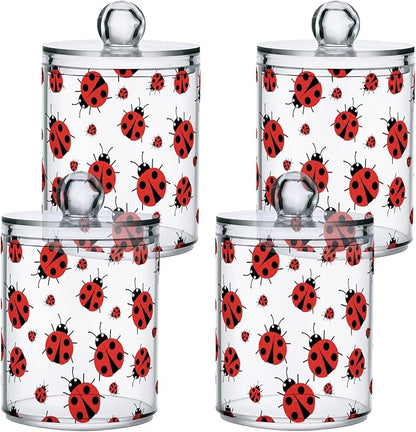 ALAZA 4pcs Animal Ladybird Cartoon Qtip Holder Dispenser 14 oz Bathroom Storage Clear Apothecary Jars Containers Cotton Ball,Cotton Rounds,Floss Picks, Hair Clips, Food