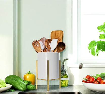 8.8" Black White Utensil Holder,Ceramic Kitchen Utensil Holder for Countertop, Large Cooking Utensil Crocks for Kitchen Counter, Morden Utensil Organizer for Spatula