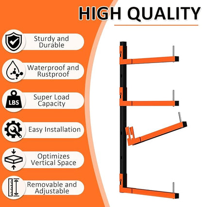 4 Pack Lumber Storage Rack, Wall Mount Removable & Adjustable Lumber Rack with 8-Level Holds Up 1040 Lbs, Heavy Duty Metal Garage Wood Rack for Workshop, Basement, Indoor and Outdoor
