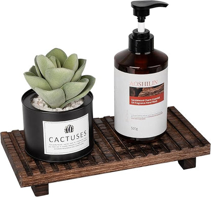 Bathroom Tray Rustic Farmhouse Bathroom Decor Wood Display Stand Riser Kitchen Soap Dish Holder for Vanity, Countertop, Sink, 11 * 5.5 Dark Brown