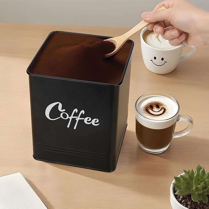 Airtight Coffee Canister-Coffee Container, Airtight 40 oz Large Iron Black Storage Container for Coffee Grounds, Beans, Pods & More,Coffee Bar Accessories & Gifts