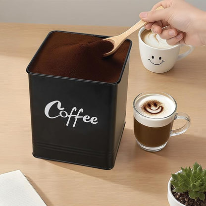 Airtight Coffee Canister-Coffee Container, Airtight 40 oz Large Iron Black Storage Container for Coffee Grounds, Beans, Pods & More,Coffee Bar Accessories & Gifts