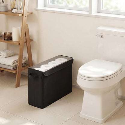Cupic Cupid Toilet Paper Storage Baskets, Bathroom Toilet Paper Storage with Lid, Holds 12 Regular or 9 Mega Rolls, Slim Toilet Tissue Holder Basket with Clear PVC Lid and Handles, Black