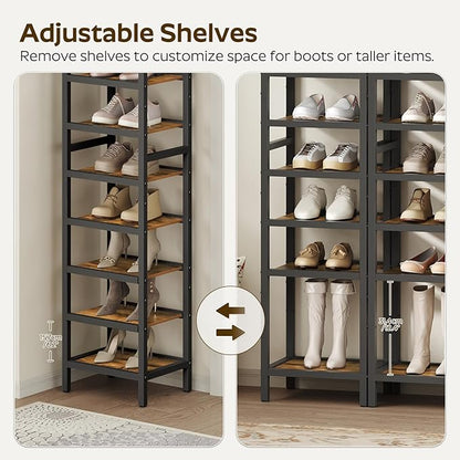 YATINEY 12-Tier Tall Shoe Rack, Vertical Shoe Organizer for Small Spaces, Wooden Shoe Shelf for Entryway, Space Saving Shoe Storage, Holds 12 Pairs of Shoes, Rustic Brown and Black SS52BR