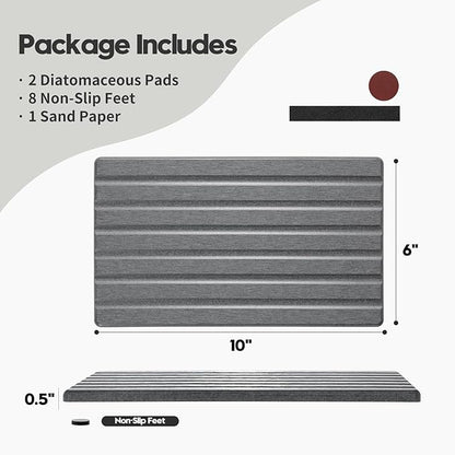 Razborci 2PCS Water Absorbing Stone Drying Tray Mat for Bathroom Sink & Kitchen Counter Organizer, Quick Dry Dish Soap Dispenser Sponge Holder, Vanity Sink Caddy, Coaster, Dark Gray - 10" x 6"