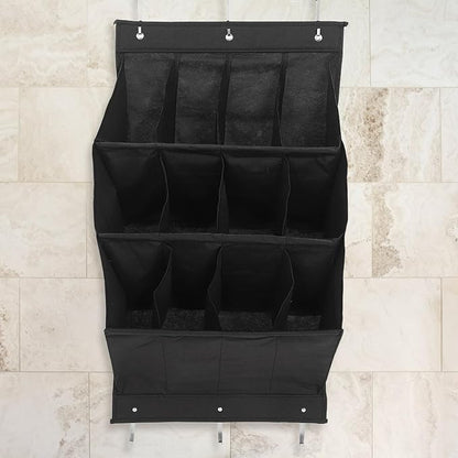 -the-door Shoe Organizer 12-grid Foldable Hanging Shoe Rack Black Vertical Storage Pocket for Narrow Doors and Closet Boot Storage