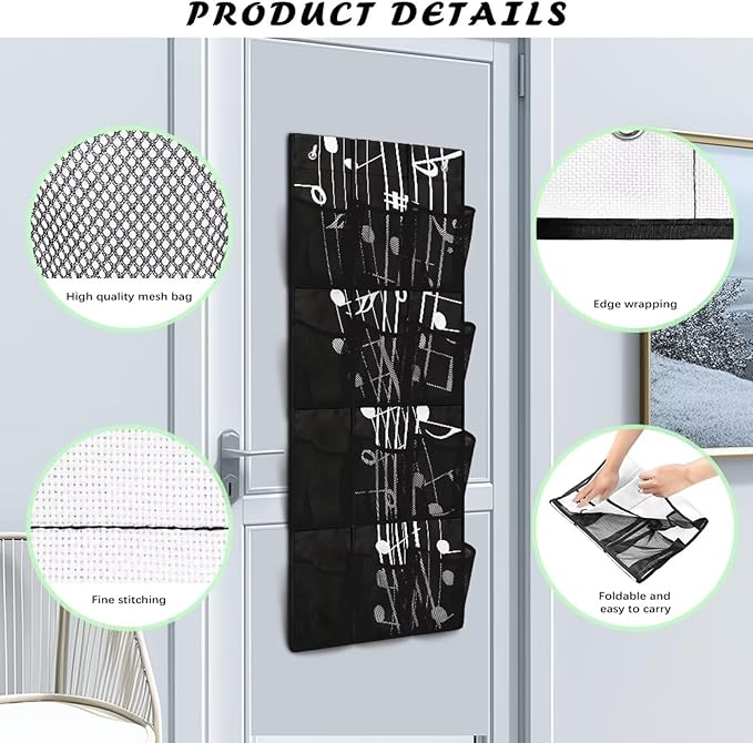 Hanging Storage Shoe Pack for Closet 12 Mesh Pockets Over The Door Wall Closet Holder for Sundries Clothes Boots Toys,Music Note