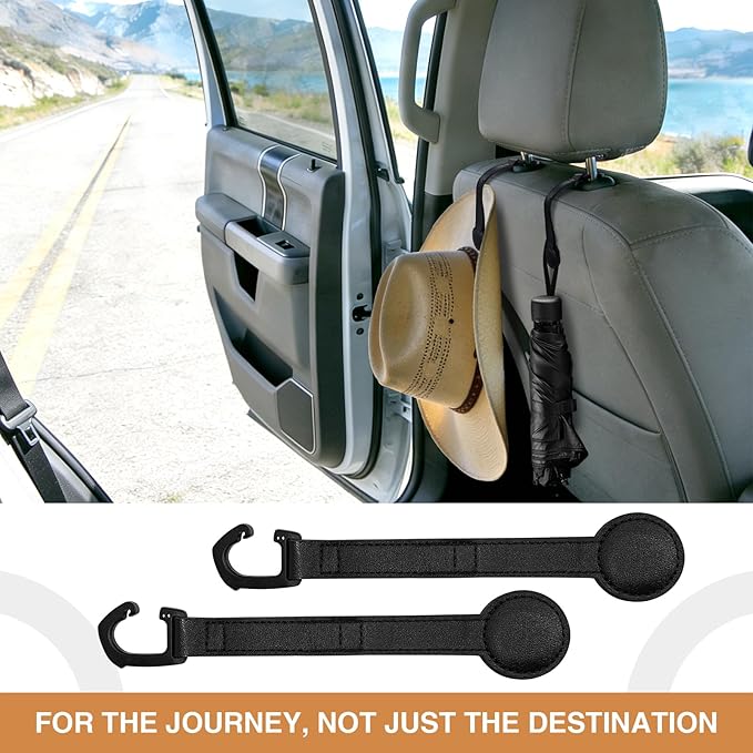 2-Pack Magnetic Cowboy Hat Holder for Truck, Leather Hat Rack Clip for Car Headrest, Travel Hat Hanger Organizer, Strong Grip Keeps Shape, Space-Saving Car Accessories ﻿