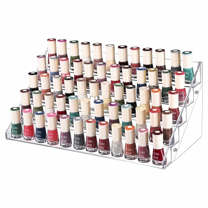 Cq acrylic Nail Polish Holder Organizer Clear Acrylic Nail Polish Tray Fingernail Polish Display case 5 layers 72 Bottles Essential Oils Holder Sunglasses Eyewear Organizer Display Case