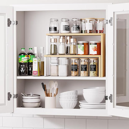 Cabinet Organizer Shelf, 2-Tier Kitchen Counter Organizer Corner Shelves Coffee Bar Organizers for Countertop Kitchen Storage Spice Rack