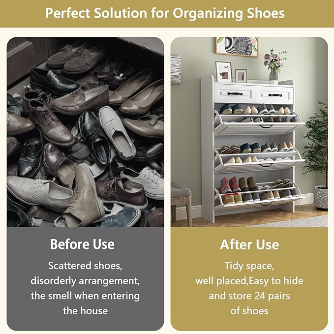 VERYKE Shoe Storage Cabinet for Entryway with 3 Flip Drawers and 2 Top Drawers,Large Shoe Rack Organizer Cabinet for Closet,Hallway