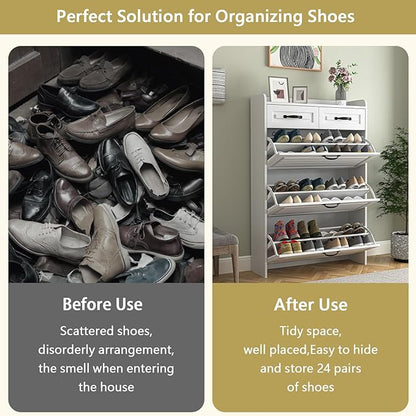 VERYKE Shoe Storage Cabinet for Entryway with 3 Flip Drawers and 2 Top Drawers,Large Shoe Rack Organizer Cabinet for Closet,Hallway