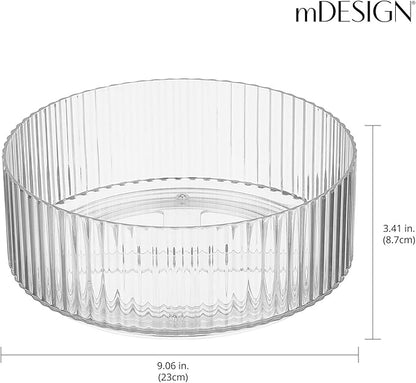 mDesign Fluted Lazy Susan Turntable Plastic Spinner for Kitchen and Bathroom Cabinet, Cupboard, Countertop Organizing, Rotating Organizer for Condiments, Jewelry, Accessories, 9" Round - 2 Pack, Clear