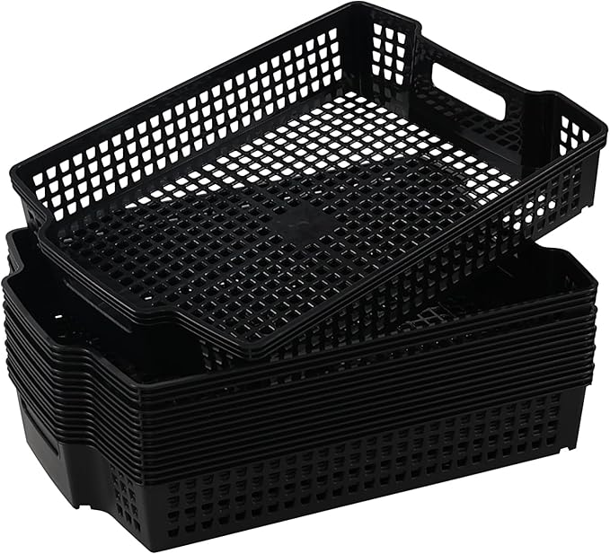 Rosebloom Plastic Stackable Storage Tray Baskets, Plastic Paper Tays, 6 Packs