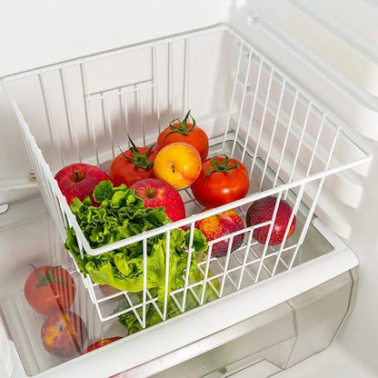 6 Pack Wire Storage Baskets for Organizing, Freezer Organizer Bins, Pantry Organization Bins Cabinets - Metal Basket Kitchen, Laundry, Fridge, Bathroom Countertop Organizer, Pearl White