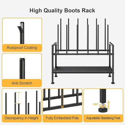 DIMJ Free Standing Shoe Racks - 3-Tier Boot Rack, Black Metal Boot Storage Organizer Tall Boots Organizer for Closet, Shoe Rack for Boots, Sneakers,Fit for 12 Pairs Boots, 2-Pack, Black