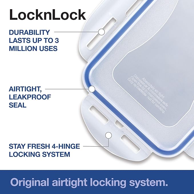 LOCK & LOCK Easy Essentials Pantry Food storage containers with lids / Pantry storage / Airtight containers, BPA free - Square - 11 cup - Great for Sugar, Clear