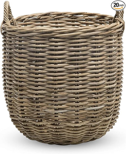 KOUBOO Rattan Kobo Round Storage Basket, Handwoven Rattan Basket with Handles, Organization & Home Decor for Storage, Gray-Brown