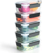YORY 7 cup Plastic Food Storage Containers with Lids Nestable Freezer Dishwasher Safe Rectangle Meal Prep Container Set,5-Pack