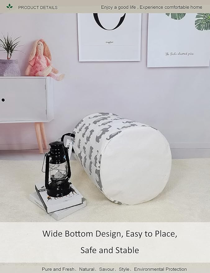 Round Elephant Laundry Basket,Collapsible Laundry Hamper for Nursery,Cute Elephant Toy Storage Bin for Kids,Waterproof Storage Basket for Home,Bedroom,Playroom,New Parent Gift(Grey Elephant)