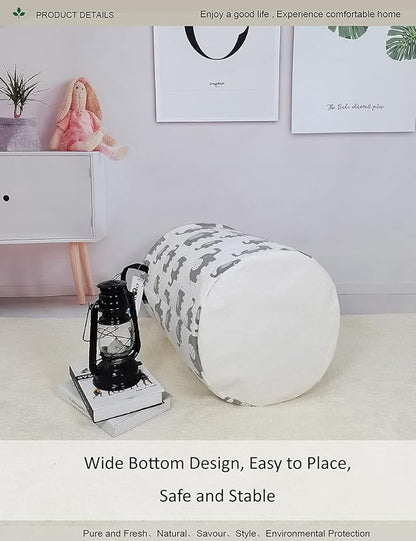 Round Elephant Laundry Basket,Collapsible Laundry Hamper for Nursery,Cute Elephant Toy Storage Bin for Kids,Waterproof Storage Basket for Home,Bedroom,Playroom,New Parent Gift(Grey Elephant)