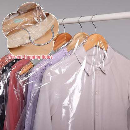 100pcs Plastic Garment Bag dry cleaning bag (35.4 x 23.6 In) clear plastic garment covers for Home Storage, Travel, Moving clear garments bags for hanging clothes,Dresses,Skirt