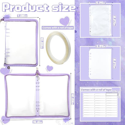 Press On Nail Storage Organizer with 4 Insert Pages - A5 Size Portable False Nail Storage Box for Collecting and Organizing Tips with Tape and Zipper Pocket (Purple)