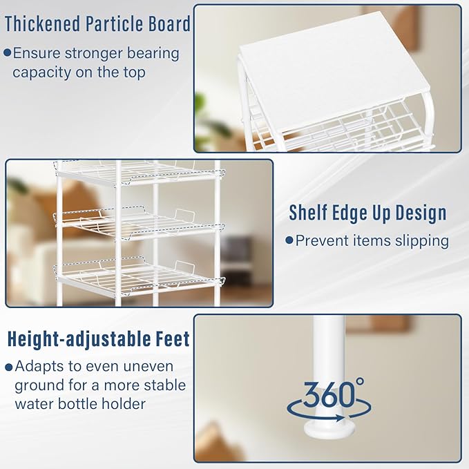 Vrisa Water Bottle Organizer 7 Tier Free Standing Water Bottle Holder Stand with Storage Shelves Beverage Drink Soda Can Rack Dispenser Metal Storage Shelf for Kitchen Pantry Party Office, White