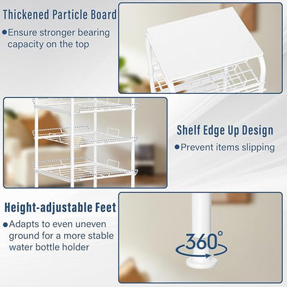 Vrisa Water Bottle Organizer 7 Tier Free Standing Water Bottle Holder Stand with Storage Shelves Beverage Drink Soda Can Rack Dispenser Metal Storage Shelf for Kitchen Pantry Party Office, White