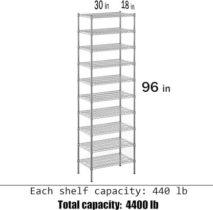 18" Deep x 30" Wide x 96" Height Wire Shelving Kit | 10-Tier | NSF Commercial Storage Rack Unit