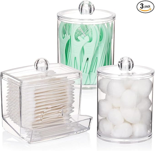 Tbestmax Qtips Dispenser Bathroom Container, 10/12 oz Big Cotton Ball Holder, Clear Plastic Apothecary Jar Organizer for Storage Cotton Swab, Floss Picks