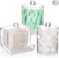 Tbestmax Qtips Dispenser Bathroom Container, 10/12 oz Big Cotton Ball Holder, Clear Plastic Apothecary Jar Organizer for Storage Cotton Swab, Floss Picks