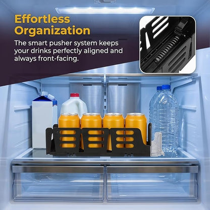 Baluue Drink Organizer for Fridge, Single Row Automatic Soda Can Dispenser, Spring Push Self-Pushing Glide Holder for Beverage Cans in Mini Refrigerator Storage