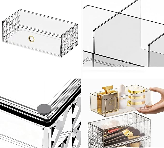 2-Tier Stackable Medicine Cabinet Organizer Drawer with Removable Dividers, Clear Plastic Bathroom Storage Drawers for Vanity, Countertop, Wall Cabinet Home Organization