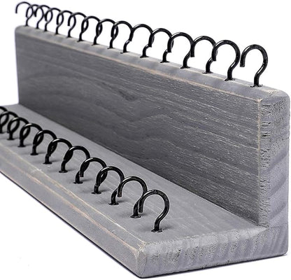 SANY DAYO HOME Jewelry Organizer with 30 Hooks and Cosmetics Shelf, 15 x 3 x 4 inches Wall Mounted Rustic Pine Wood Holder for Necklaces and Bracelets, Suitable for Kids and Adults (Gray)
