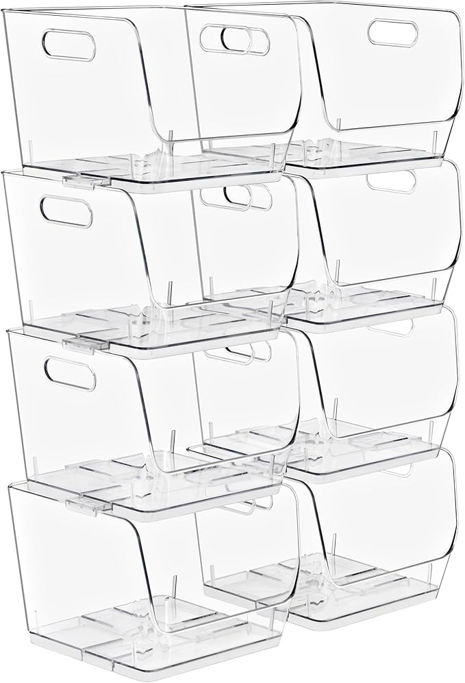 Sorbus Stackable Storage Bins Open Front, Clear Stackable Storage Bins, Pantry Bins for Storage and Organization, Acrylic Stackable Bins for Kitchen, Clear Pantry Organizer Bins (Medium Sqware 8 Pack)