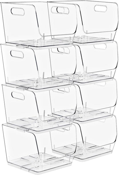 Sorbus Stackable Storage Bins Open Front, Clear Stackable Storage Bins, Pantry Bins for Storage and Organization, Acrylic Stackable Bins for Kitchen, Clear Pantry Organizer Bins (Medium Sqware 8 Pack)