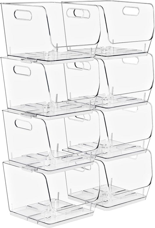 Sorbus Stackable Storage Bins Open Front, Clear Stackable Storage Bins, Pantry Bins for Storage and Organization, Acrylic Stackable Bins for Kitchen, Clear Pantry Organizer Bins (Medium Sqware 8 Pack)