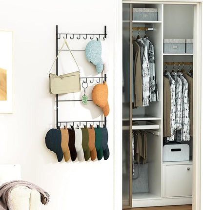 HapiRm Over Door Hat Rack - 3 Tier Wall Mounted Hat Organizer with 24 Hooks, Baseball Cap Organizer Storage Holds up to 24 Caps for Door, Bedroom, Closet