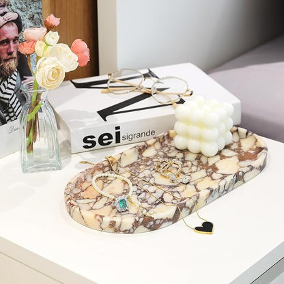 Koville Natural Decorative Marble Bathroom Tray, 12"x6" Calacatta Viola Marble Catchall Tray for Bathroom, Stone Perfume Trays Jewelry Dish, Stone Storage Trays for Home Decor（Textural Differences）