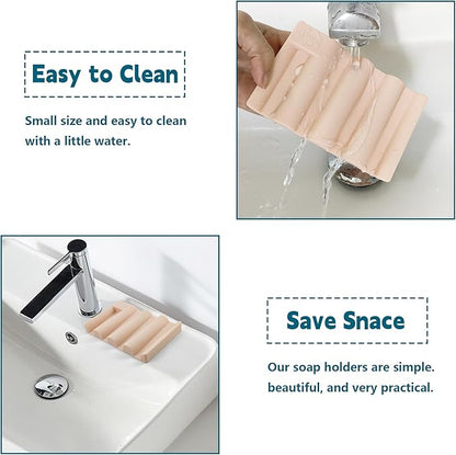 Silicone Soap Dish,Self Draining Soap Holder Perfect for Shower,Bathroom Sink,Kitchen Sink & Travel,Non-Slip Bar Soap Holder Extend Soap Life,Keep Soap Bars Dry & Easy Cleaning Pink-3Pcs