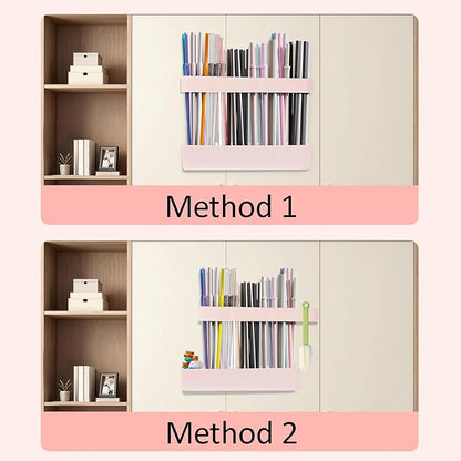 Strong Adhesive Backing Straw Storage Box, Split Type Silicone Straws Dispenser Adjustable Height Straw Holder for Cabinet (Pink)